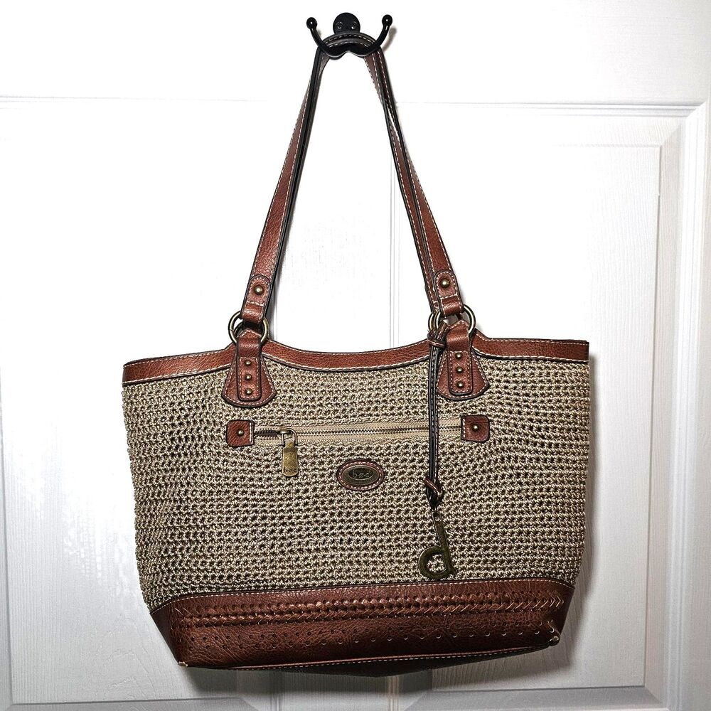 B.O.C. Born Concept Brown Faux Leather Satchel Handbag Woven Classic Purse